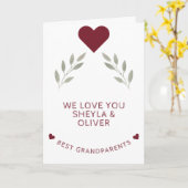 祖父母最高の赤いハート水彩小枝 カード (黄色い花)