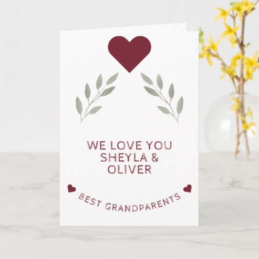 祖父母最高の赤いハート水彩小枝 カード (黄色い花)