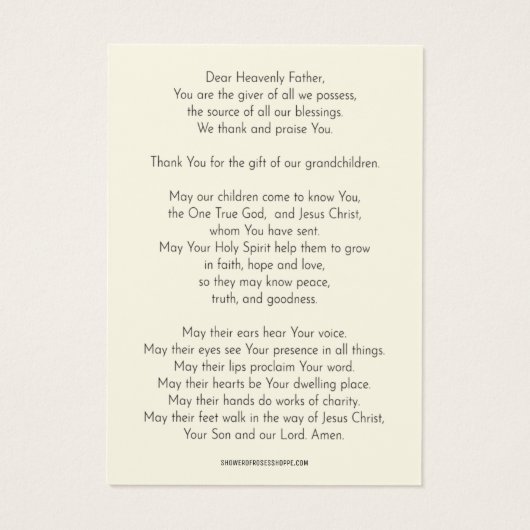 祖父母祈りの言葉孫宗教 (裏面)