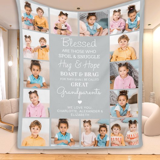 祖父母素晴らしカスタムのModernGrayフォトコラージュ フリースブランケット