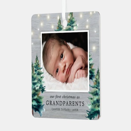 祖父母素朴初めてのクリスマスツリー メタルオーナメント (正面左)