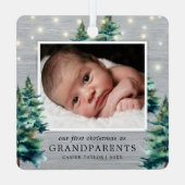 祖父母素朴初めてのクリスマスツリー メタルオーナメント (裏面)