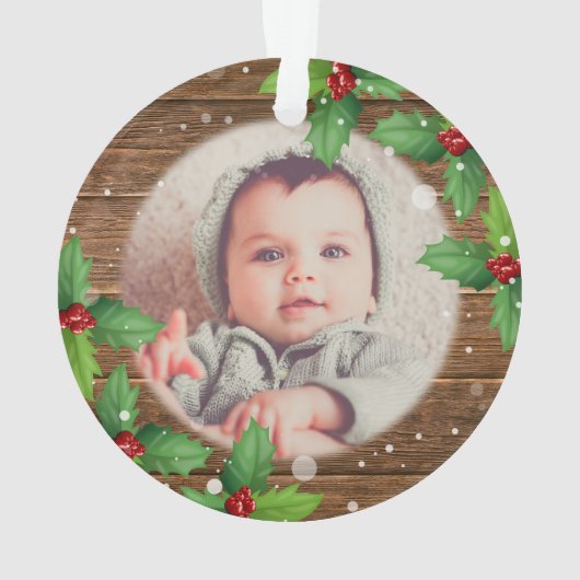 祖父母素朴初めてのクリスマス写真 オーナメント (裏面)