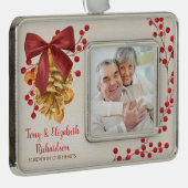 祖父母素朴記念写真クリスマス シルバープレートフレームオーナメント (右)