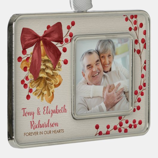 祖父母素朴記念写真クリスマス シルバープレートフレームオーナメント (右)
