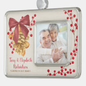 祖父母素朴記念写真クリスマス シルバープレートフレームオーナメント (左)