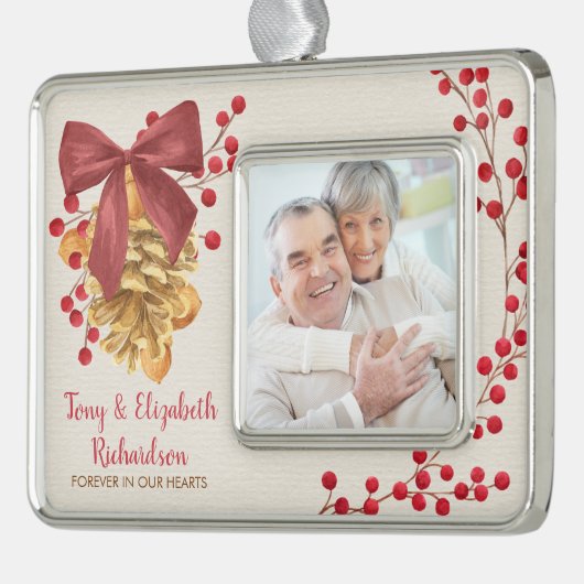 祖父母素朴記念写真クリスマス シルバープレートフレームオーナメント (左)