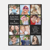 祖父母10フォトコラージュ黒 フリースブランケット (正面)