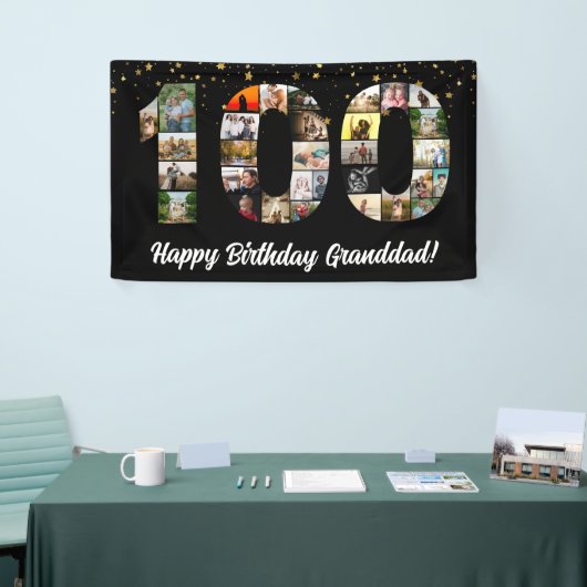 祖父母100歳の誕生日フォトコラージュ100周年 横断幕 (トレードショー)