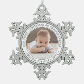 祖父母1stクリスマスベビー写真モダン スノーフレークピューターオーナメント (正面)