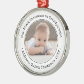 祖父母1stクリスマスベビー写真白黒 メタルオーナメント (左)