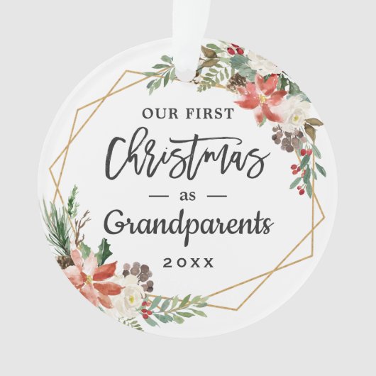 祖父母1stクリスマス幾何学フローラ写真 オーナメント (正面)