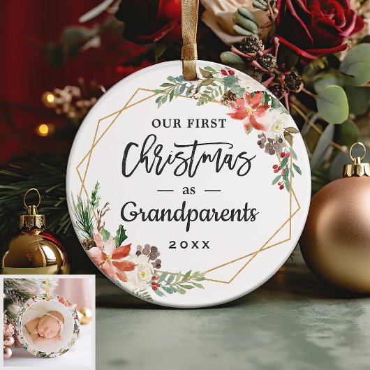 祖父母1stクリスマス幾何学フローラ写真 オーナメント