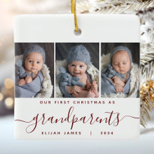 祖父母1stクリスマス3写真Burgundy Script