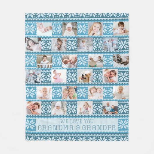 祖父母24写真北欧スノーフレークセーター フリースブランケット (正面)