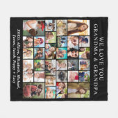 祖父母30フォトコラージュ黒 フリースブランケット (正面(横))