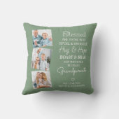 祖父母3 Photo パーソナライズされた Sage Green クッション (裏面)