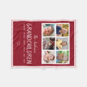 祖父母6写真のコラージュのパーソナライズなえんじ色 フリースブランケット (正面(横))