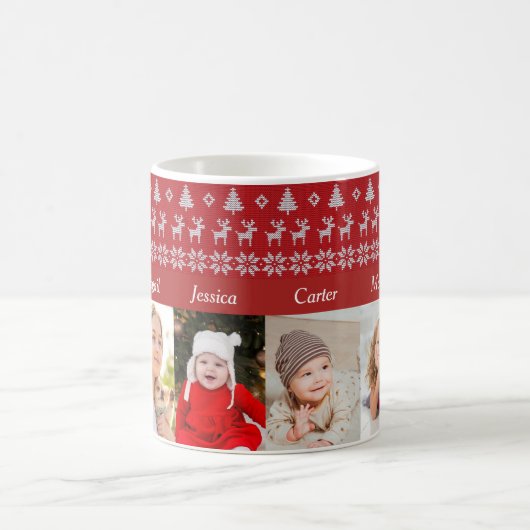 祖父母6孫フォトレッドクリスマス コーヒーマグカップ (中央)