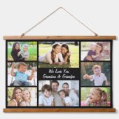 祖父母8フォトコラージュ黒 吊り下げ型タペストリー (正面)