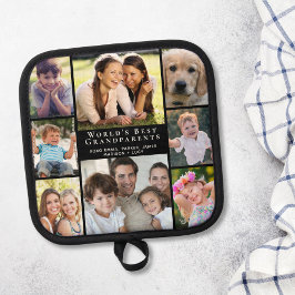 祖父母8フォトコラージュ黒 鍋敷き