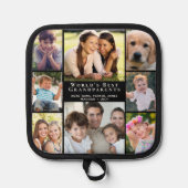 祖父母8フォトコラージュ黒 鍋敷き (正面)