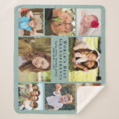 祖父母8写真コラージュSage Green シェルパブランケット (正面)