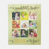 祖父母9スクウェア写真コラージンググリーン フリースブランケット (正面)