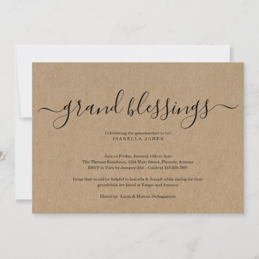 祖父母、祖母、おばあちゃんシャワー 招待状 (正面)