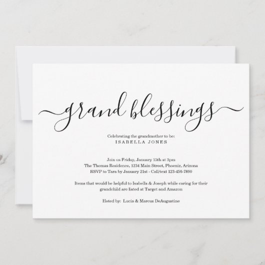 祖父母,祖母,孫の赤ちゃんシャワー 招待状 (正面)