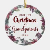 祖父母Our初めてのクリスマスフローラベビー写真 セラミックオーナメント (正面)