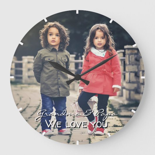 祖父母We Love You Photo Acryl Wall Clock ラージ壁時計 (正面)