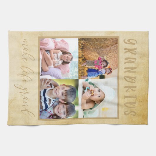 祖父素朴母用クリームフォトコラージュ キッチンタオル (横)