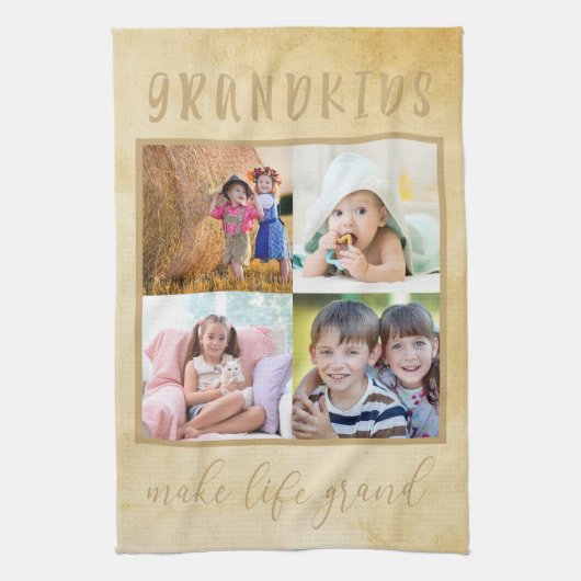 祖父素朴母用クリームフォトコラージュ キッチンタオル (縦)