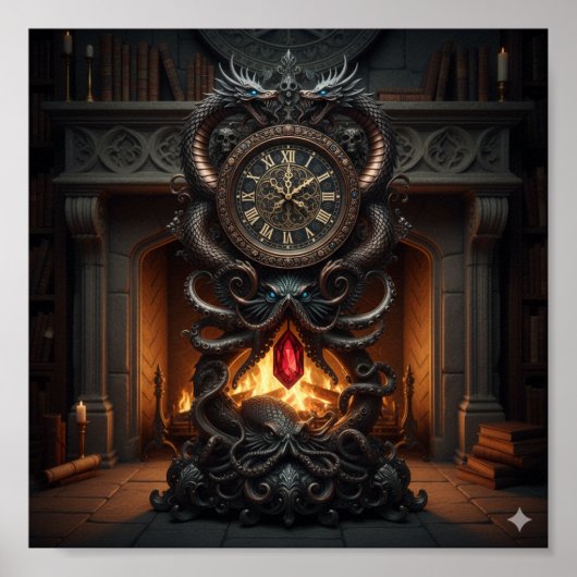 祖父華美時計 – ドラゴン&タコデザイン ポスター (正面)