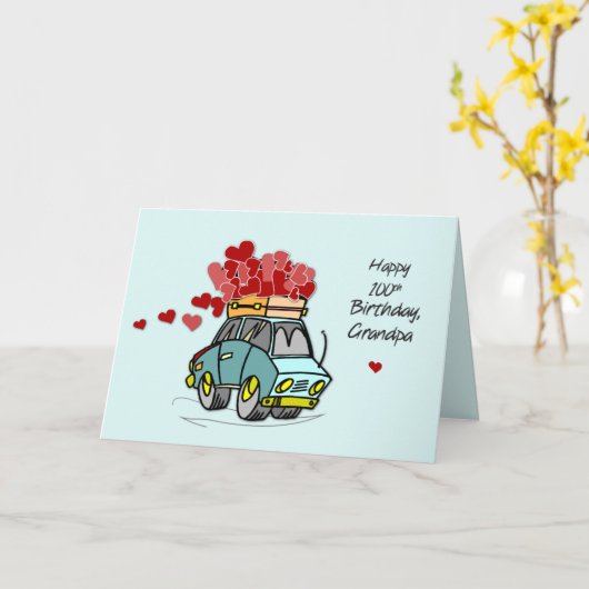 祖父100番目の誕生日車の負荷ハート カード (黄色い花)