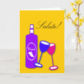 祝いのワインボトルと眼鏡カード カード (黄色い花)