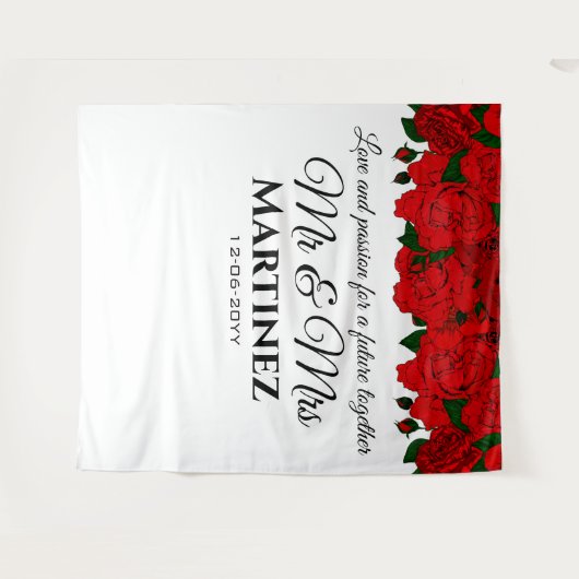 祝い事の情熱的な赤いバラ 結婚式の記念テープ ミスター&ミセス タペストリー (正面(横))