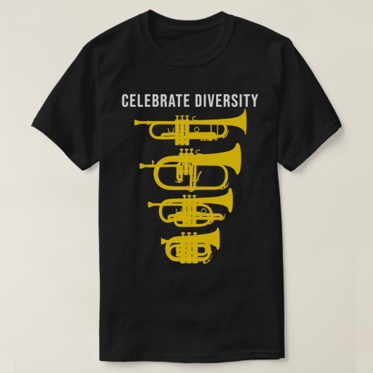 祝おもしろい多様性トランペットflugelhorn corn tシャツ (デザイン正面)