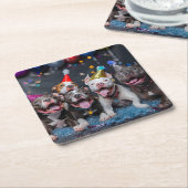 祝お正月とピットブル犬 スクエアペーパーコースター (アングル)