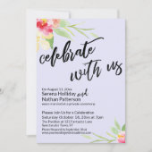 祝とラベンダーの花の水色 招待状 (正面)