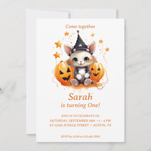 祝のハロウィーン：誕生日パーティーの招待 招待状 (正面)