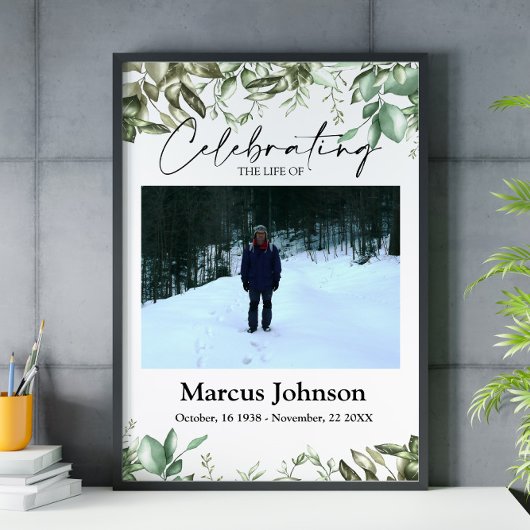 祝の人生16x20緑の葉葬儀 ポスター