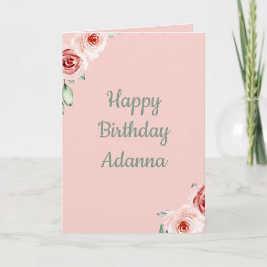 祝の誕生日ピンクの水色フローラ カード (正面)