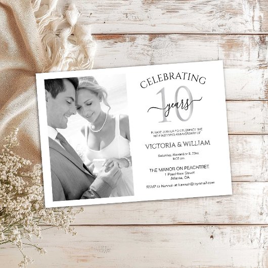 祝の10年の写真ルビー記念日パーティー 招待状