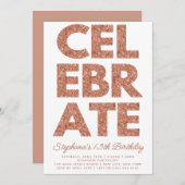 祝はっきりしたバラ金ゴールドグリッター誕生日 招待状 (正面/裏面)