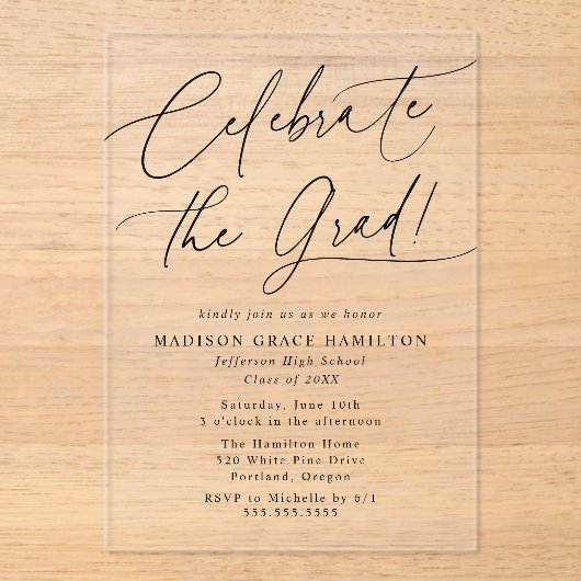 祝エレガント卒業 アクリル招待状 (正面)