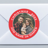 祝クリスマス – 写真と文字赤白 ラウンドシール
