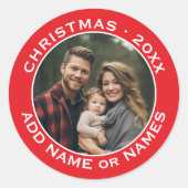 祝クリスマス – 写真と文字赤白 ラウンドシール (正面)