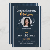 祝スタイルモダン：ダークブルー 招待状 (正面/裏面)